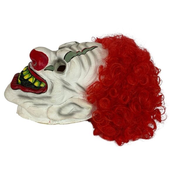 Scary Creepy Clown Foam Halloween Costume Mask With Red Curly Wig - Picture 3 of 4